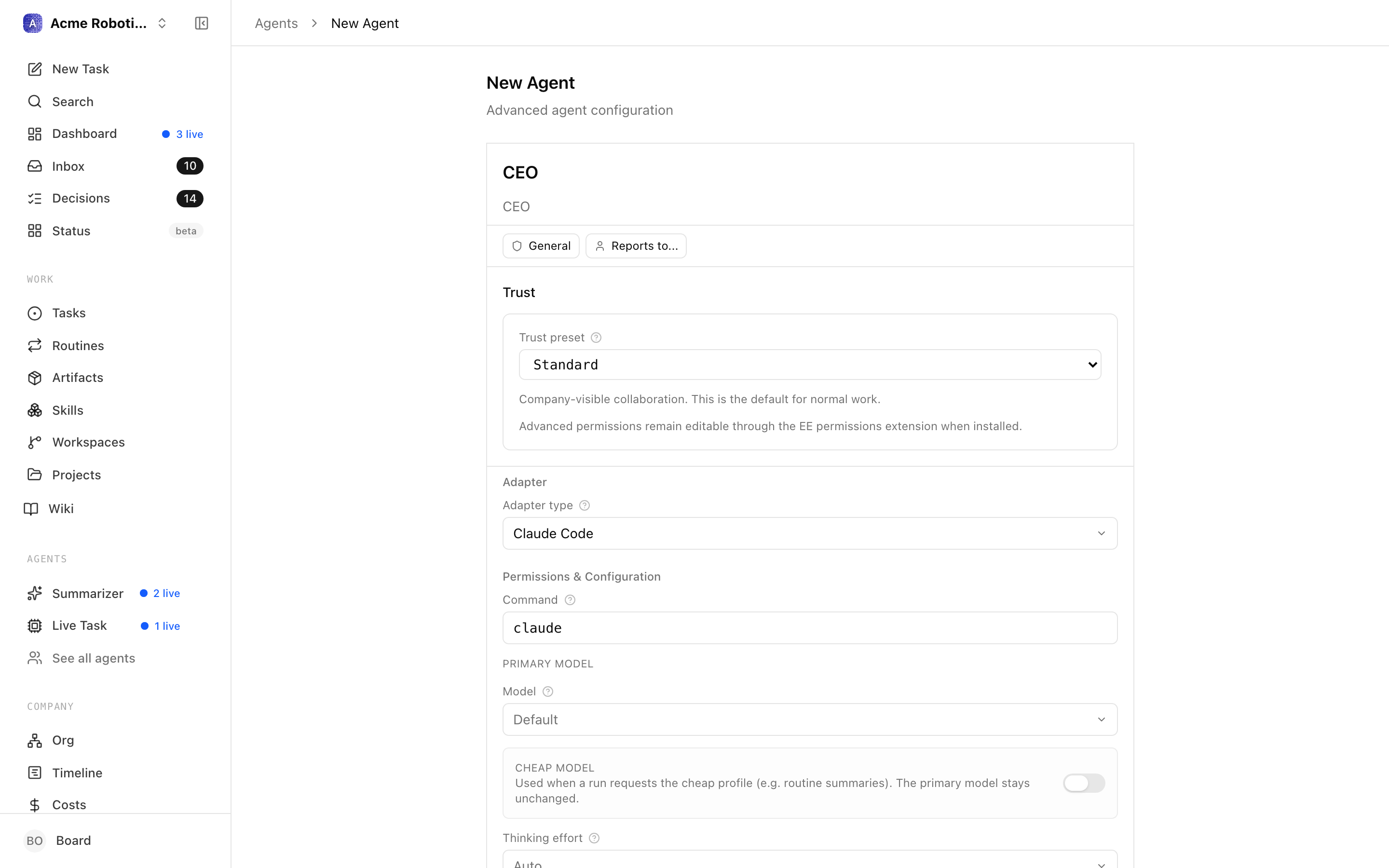 Adapter form with environment variables section