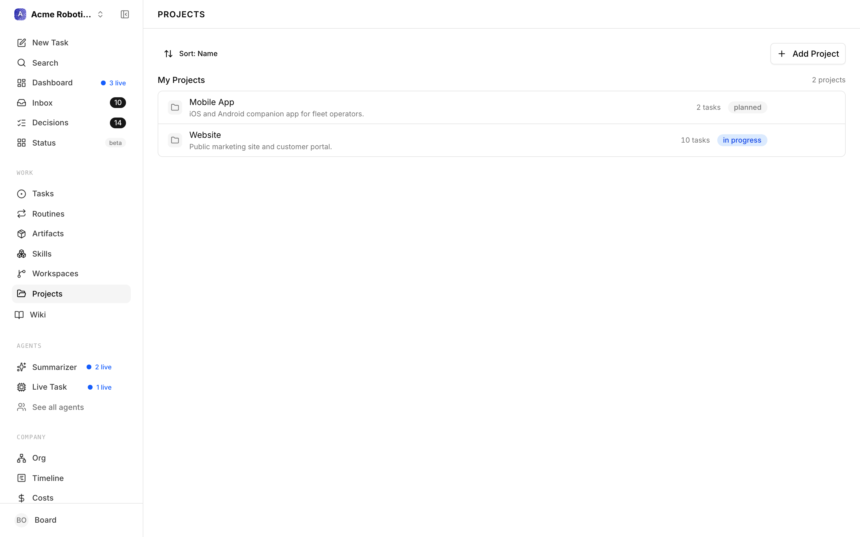Project list