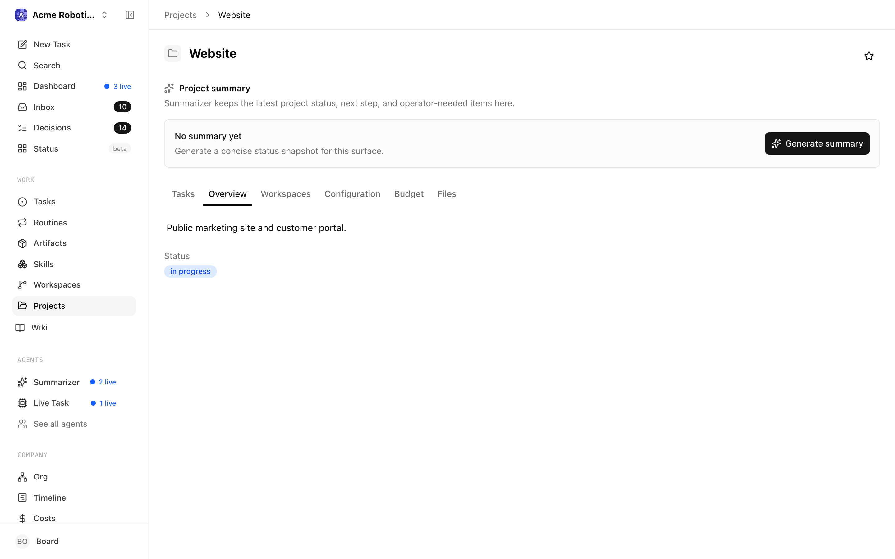 Overview tab